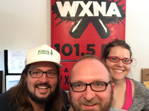 Dusty Slay, Chad Riden and Mary Jay Berger at WXNA for NSUPsitsDOWN August 3, 2016